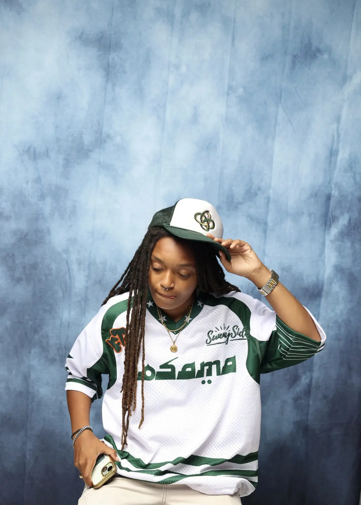 Green and white jersey portrait