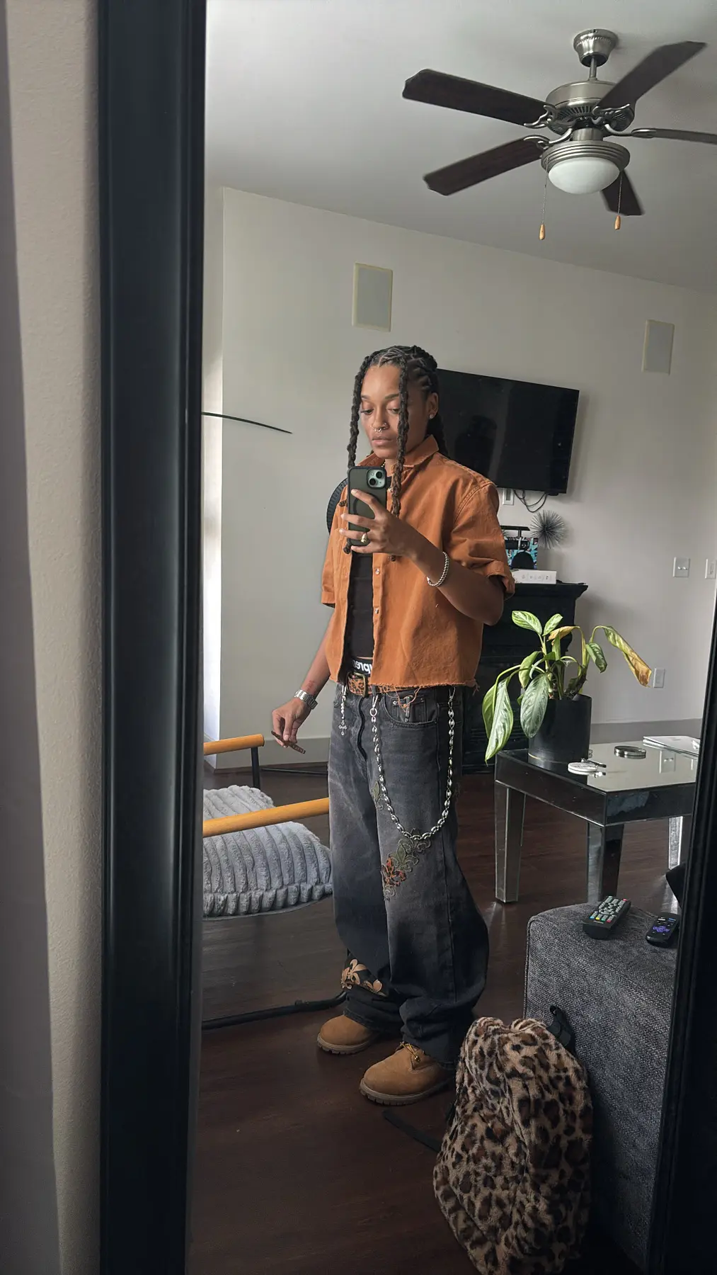 Brown layered streetwear look